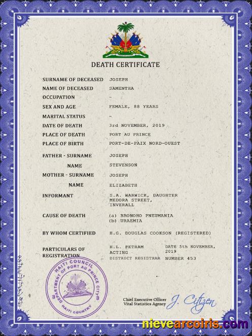 Haiti death certificate